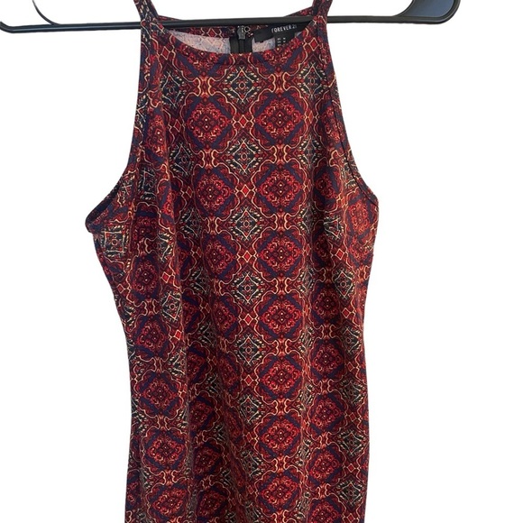 Forever21 Burgundy Printed Strappy BodyCon Stretch Dress Sz M - Picture 2 of 8